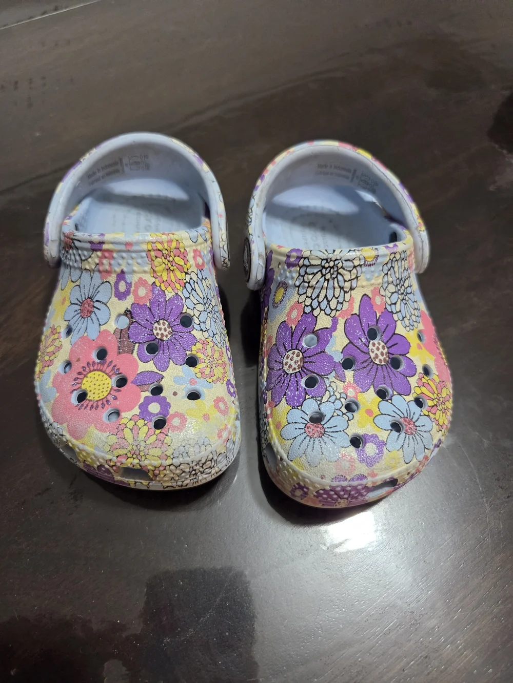 CROCS Kids Floral Clogs - Purple, Yellow & Pink